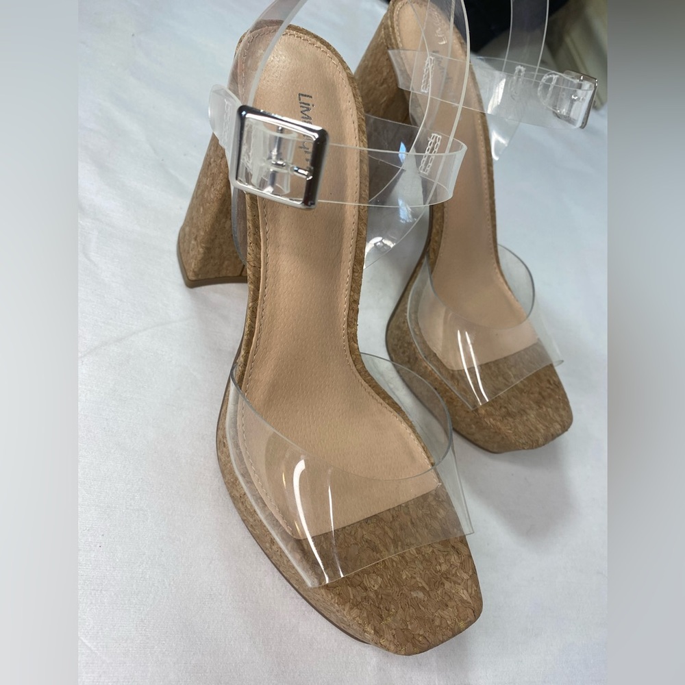 Limelight-Women's Clear Open Toe Ankle Strap Platform Cork Block Heel Sandals